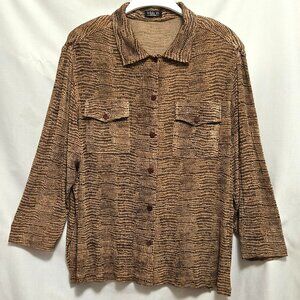 Share Vikki Vi Petites Black /Brown Print Long Sleeve Button Up Blouse/Top